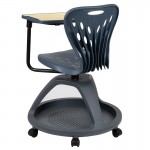 Dark Gray Mobile Desk Chair with 360 Degree Tablet Rotation and Under Seat Storage Cubby