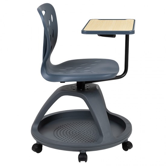 Dark Gray Mobile Desk Chair with 360 Degree Tablet Rotation and Under Seat Storage Cubby