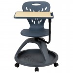 Dark Gray Mobile Desk Chair with 360 Degree Tablet Rotation and Under Seat Storage Cubby