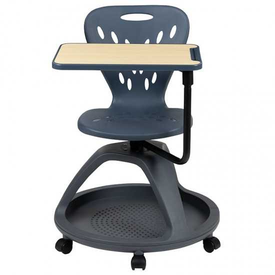 Dark Gray Mobile Desk Chair with 360 Degree Tablet Rotation and Under Seat Storage Cubby