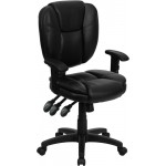 Mid-Back Black LeatherSoft Multifunction Swivel Ergonomic Task Office Chair with Pillow Top Cushioning and Arms