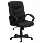 Mid-Back Black LeatherSoft Executive Swivel Office Chair with Three Line Horizontal Stitch Back and Arms