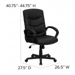 Mid-Back Black LeatherSoft Executive Swivel Office Chair with Three Line Horizontal Stitch Back and Arms