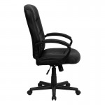 Mid-Back Black LeatherSoft Executive Swivel Office Chair with Three Line Horizontal Stitch Back and Arms