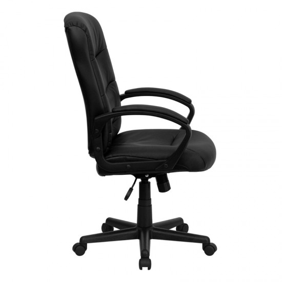 Mid-Back Black LeatherSoft Executive Swivel Office Chair with Three Line Horizontal Stitch Back and Arms