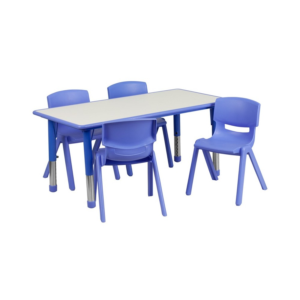 23.625''W x 47.25''L Rectangular Blue Plastic Height Adjustable Activity Table Set with 4 Chairs