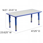 23.625''W x 47.25''L Rectangular Blue Plastic Height Adjustable Activity Table Set with 4 Chairs