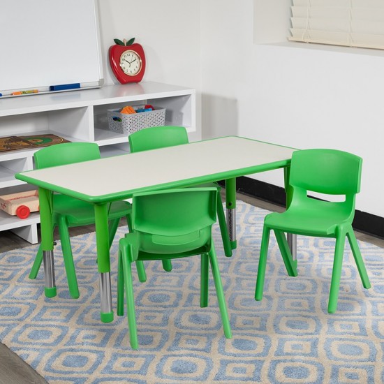 23.625''W x 47.25''L Rectangular Green Plastic Height Adjustable Activity Table Set with 4 Chairs