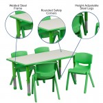 23.625''W x 47.25''L Rectangular Green Plastic Height Adjustable Activity Table Set with 4 Chairs