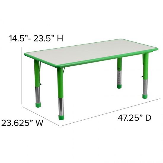 23.625''W x 47.25''L Rectangular Green Plastic Height Adjustable Activity Table Set with 4 Chairs