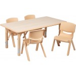 23.625"W x 47.25"L Rectangular Natural Plastic Height Adjustable Activity Table Set with 4 Chairs