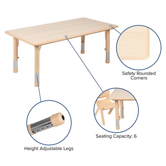 23.625"W x 47.25"L Rectangular Natural Plastic Height Adjustable Activity Table Set with 4 Chairs