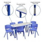 23.625''W x 47.25''L Rectangular Blue Plastic Height Adjustable Activity Table Set with 6 Chairs