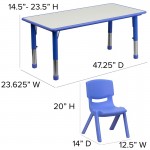 23.625''W x 47.25''L Rectangular Blue Plastic Height Adjustable Activity Table Set with 6 Chairs