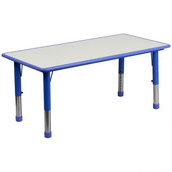 23.625''W x 47.25''L Rectangular Blue Plastic Height Adjustable Activity Table Set with 6 Chairs