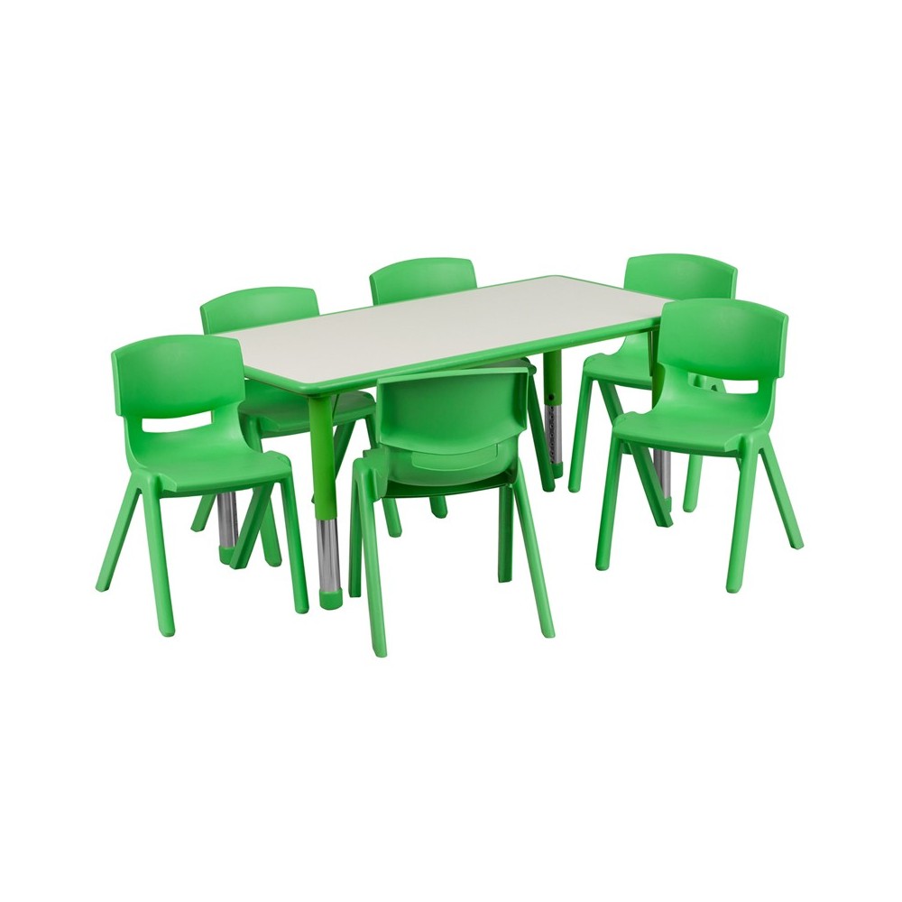 23.625''W x 47.25''L Rectangular Green Plastic Height Adjustable Activity Table Set with 6 Chairs