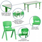 23.625''W x 47.25''L Rectangular Green Plastic Height Adjustable Activity Table Set with 6 Chairs