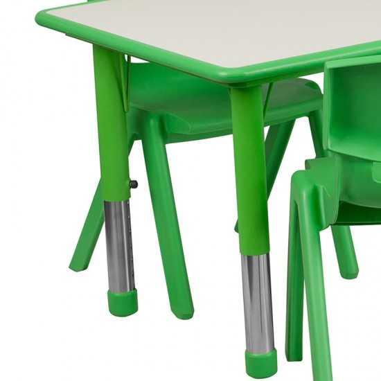 23.625''W x 47.25''L Rectangular Green Plastic Height Adjustable Activity Table Set with 6 Chairs