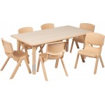 23.625"W x 47.25"L Rectangular Natural Plastic Height Adjustable Activity Table Set with 6 Chairs