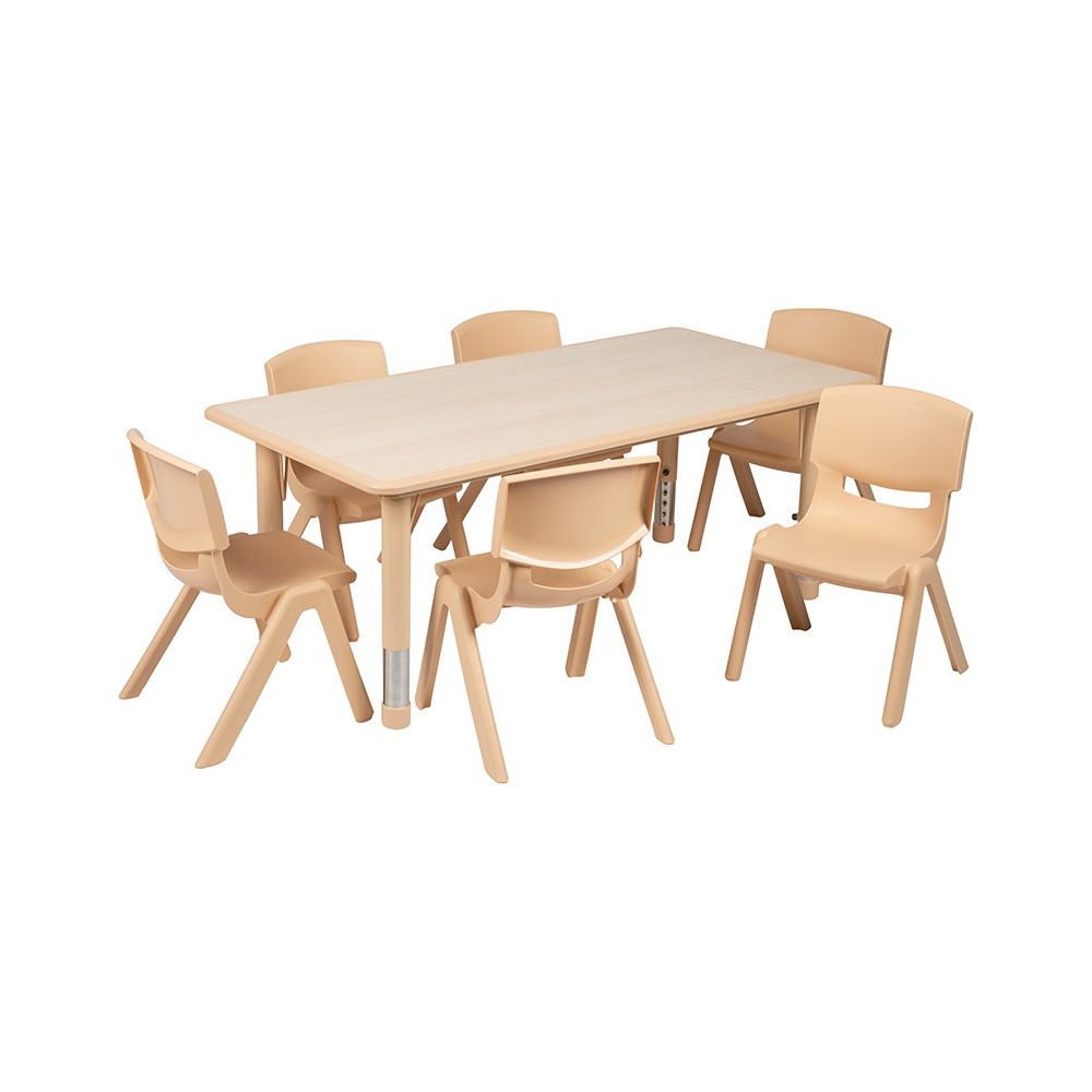 23.625"W x 47.25"L Rectangular Natural Plastic Height Adjustable Activity Table Set with 6 Chairs