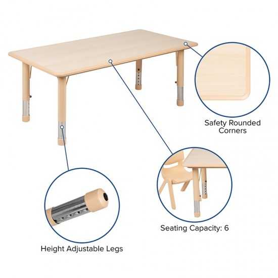 23.625"W x 47.25"L Rectangular Natural Plastic Height Adjustable Activity Table Set with 6 Chairs