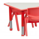 23.625''W x 47.25''L Rectangular Red Plastic Height Adjustable Activity Table Set with 6 Chairs