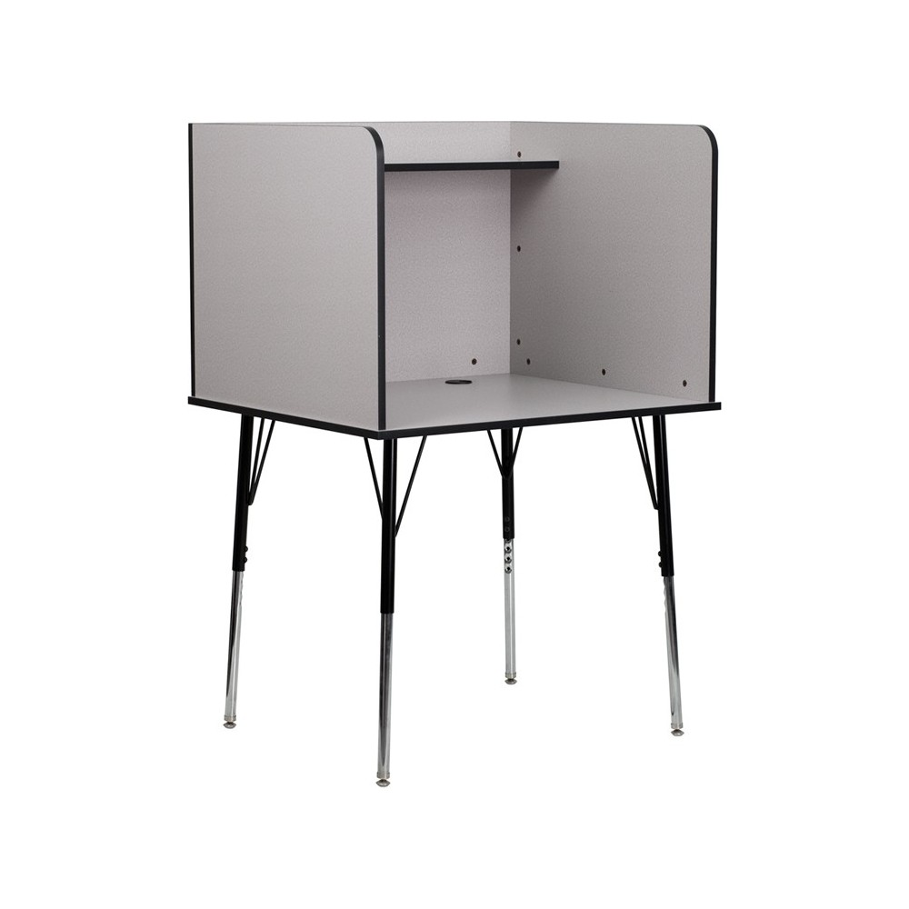 Study Carrel with Adjustable Legs and Top Shelf in Nebula Grey Finish Study Carrel with Adjustable Legs and Top Shelf in Nebula Grey Finish