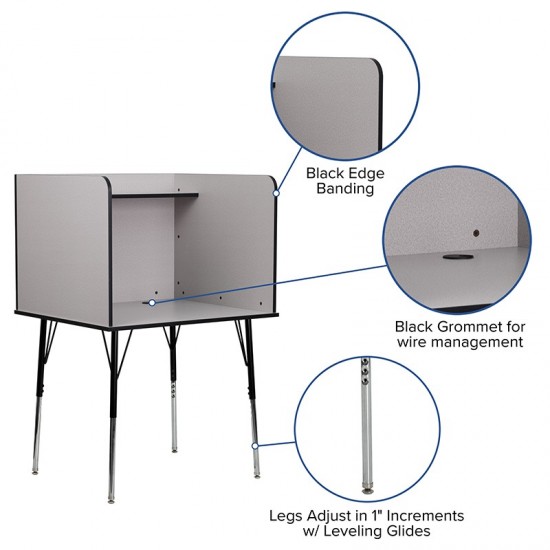 Study Carrel with Adjustable Legs and Top Shelf in Nebula Grey Finish