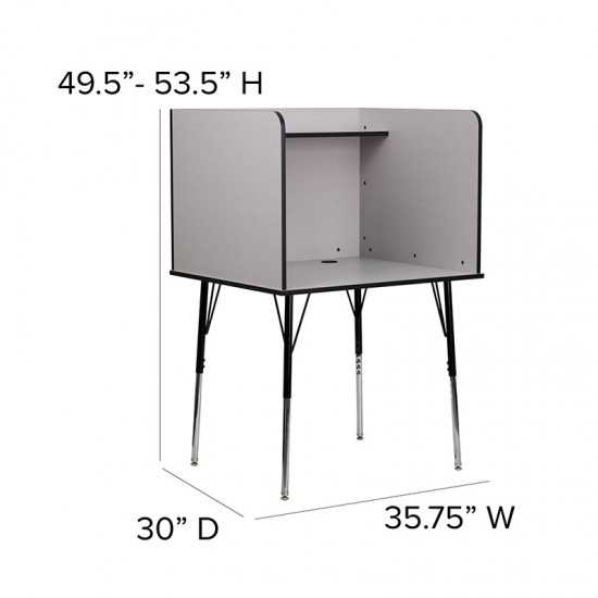 Study Carrel with Adjustable Legs and Top Shelf in Nebula Grey Finish