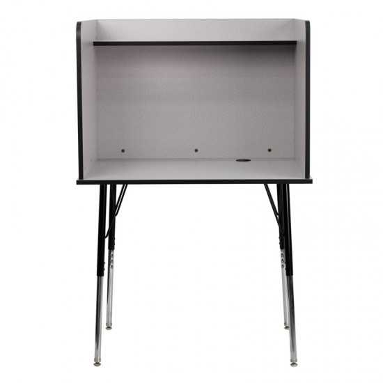 Study Carrel with Adjustable Legs and Top Shelf in Nebula Grey Finish