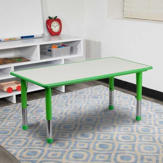 23.625''W x 47.25''L Rectangular Green Plastic Height Adjustable Activity Table with Grey Top