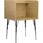 Study Carrel with Adjustable Legs and Top Shelf in Oak Finish