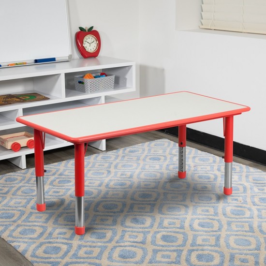 23.625''W x 47.25''L Rectangular Red Plastic Height Adjustable Activity Table with Grey Top