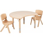 25.125"W x 35.5"L Crescent Natural Plastic Height Adjustable Activity Table Set with 2 Chairs