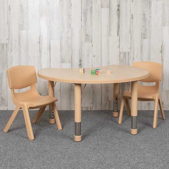 25.125"W x 35.5"L Crescent Natural Plastic Height Adjustable Activity Table Set with 2 Chairs