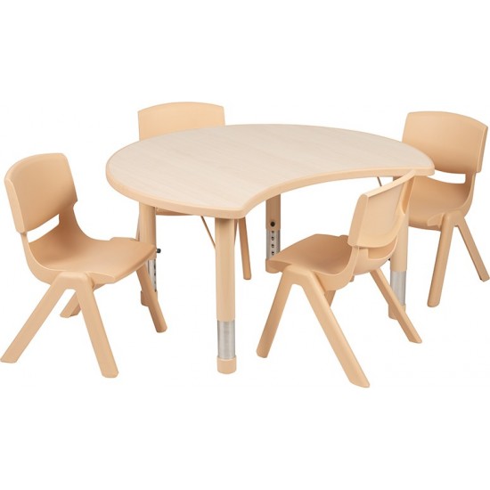 25.125"W x 35.5"L Crescent Natural Plastic Height Adjustable Activity Table Set with 4 Chairs