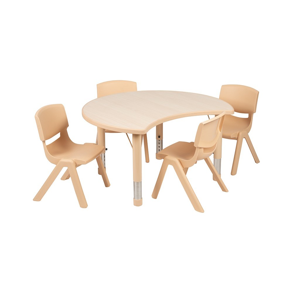 25.125"W x 35.5"L Crescent Natural Plastic Height Adjustable Activity Table Set with 4 Chairs