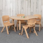 25.125"W x 35.5"L Crescent Natural Plastic Height Adjustable Activity Table Set with 4 Chairs