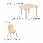 25.125"W x 35.5"L Crescent Natural Plastic Height Adjustable Activity Table Set with 4 Chairs