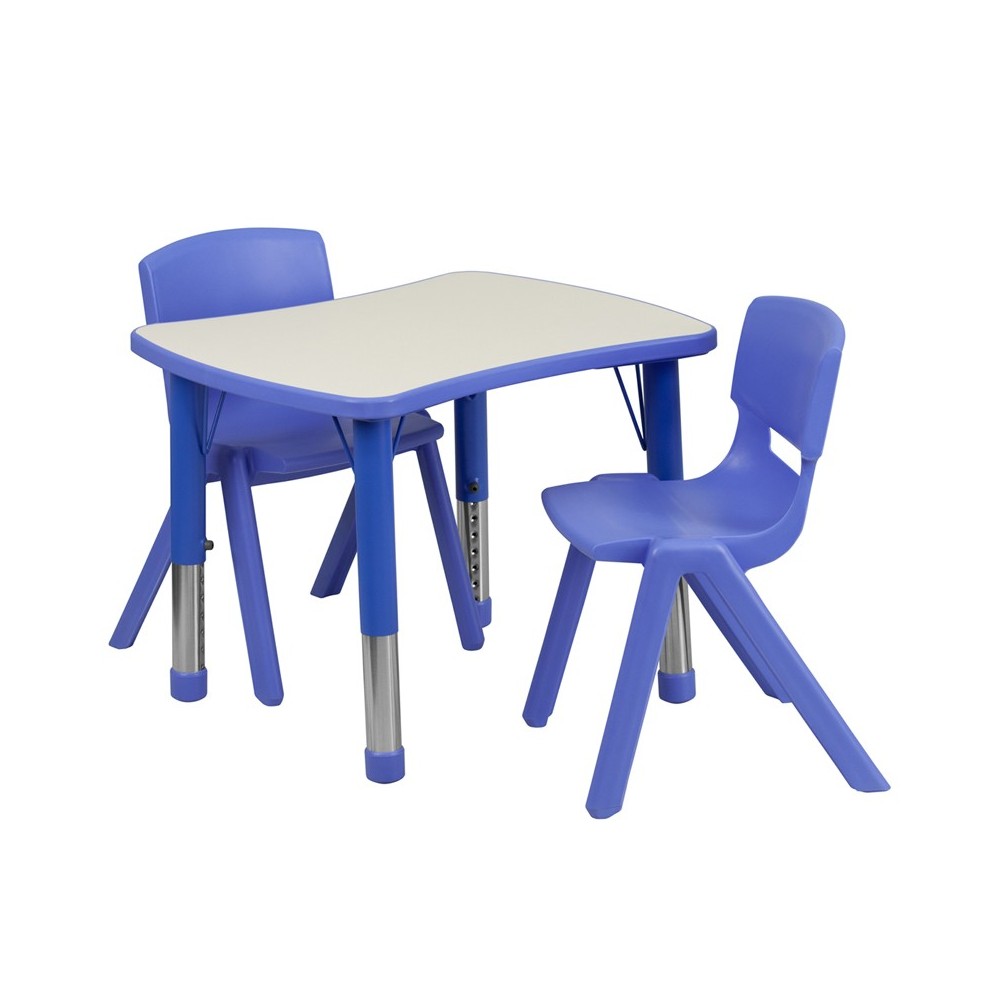 21.875''W x 26.625''L Rectangular Blue Plastic Height Adjustable Activity Table Set with 2 Chairs