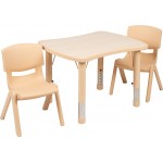 21.875"W x 26.625"L Rectangular Natural Plastic Height Adjustable Activity Table Set with 2 Chairs