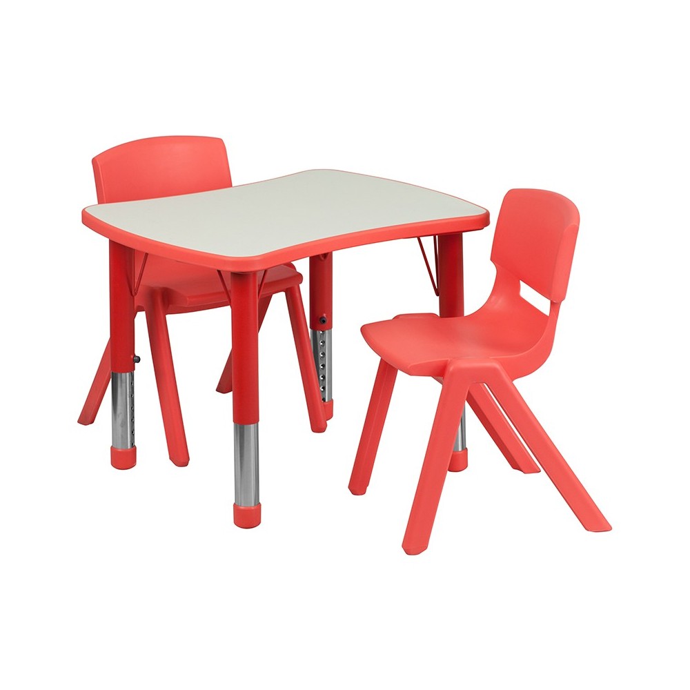 21.875''W x 26.625''L Rectangular Red Plastic Height Adjustable Activity Table Set with 2 Chairs