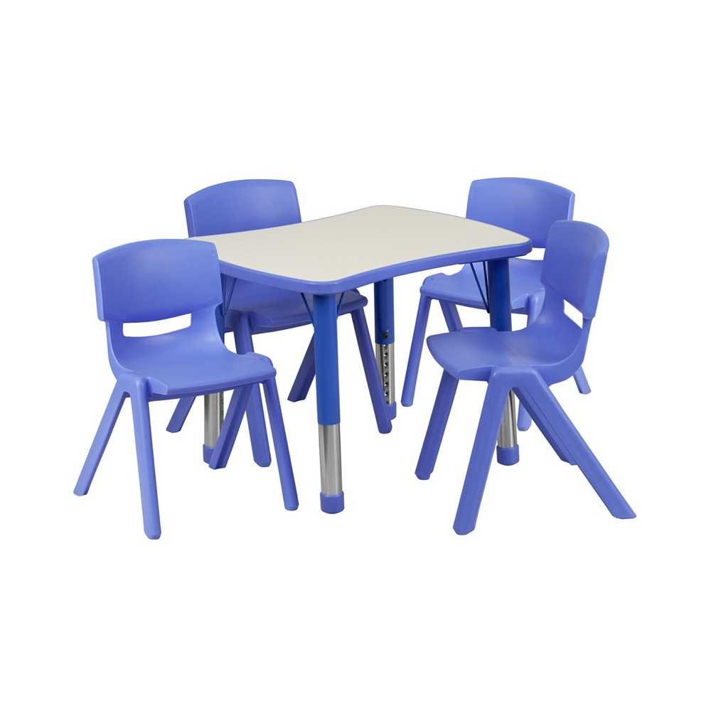 21.875''W x 26.625''L Rectangular Blue Plastic Height Adjustable Activity Table Set with 4 Chairs