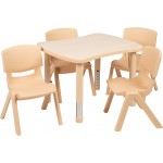 21.875"W x 26.625"L Rectangular Natural Plastic Height Adjustable Activity Table Set with 4 Chairs