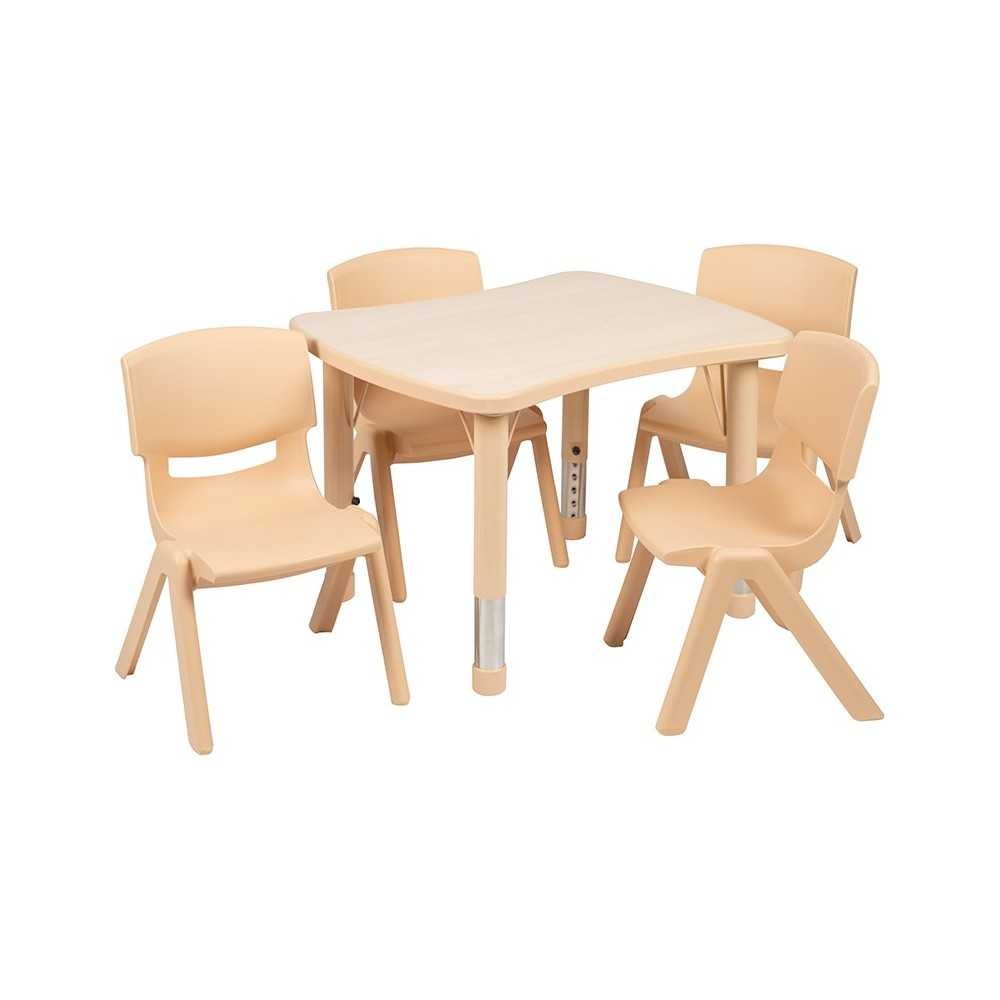 21.875"W x 26.625"L Rectangular Natural Plastic Height Adjustable Activity Table Set with 4 Chairs