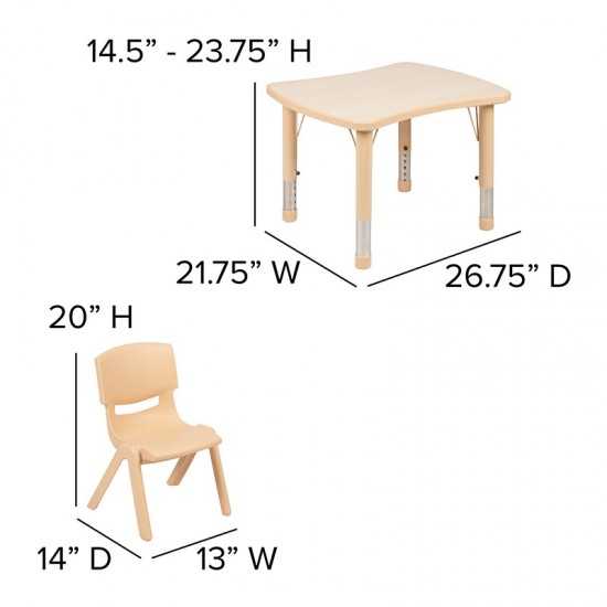 21.875"W x 26.625"L Rectangular Natural Plastic Height Adjustable Activity Table Set with 4 Chairs