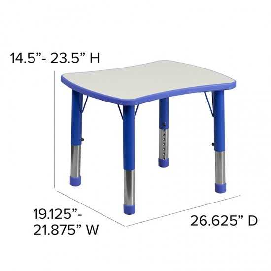 21.875''W x 26.625''L Rectangular Blue Plastic Height Adjustable Activity Table with Grey Top