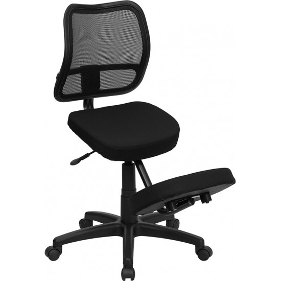 Mobile Ergonomic Kneeling Swivel Task Office Chair with Black Mesh Back and Fabric Seat