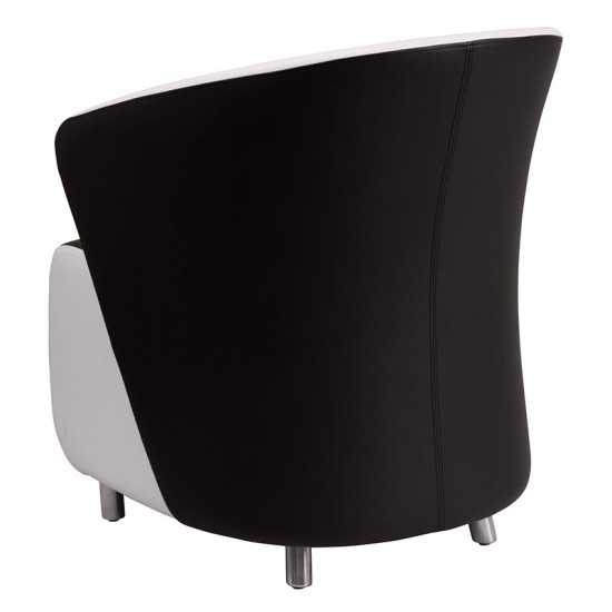 Black LeatherSoft Curved Barrel Back Lounge Chair with Melrose White Detailing