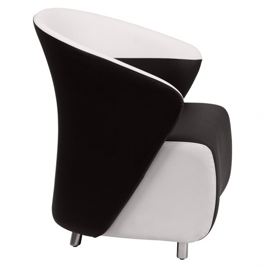 Black LeatherSoft Curved Barrel Back Lounge Chair with Melrose White Detailing